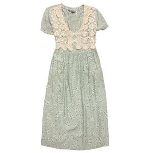 Carol Anderson Women’s Size 14 Green & Cream Vintage Crochet Overlay Maxi Dress